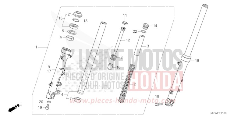 FOURCHETTE AVANT de NC750X "Méca" MAT PEARL GLARE WHITE (NHB54) 2025